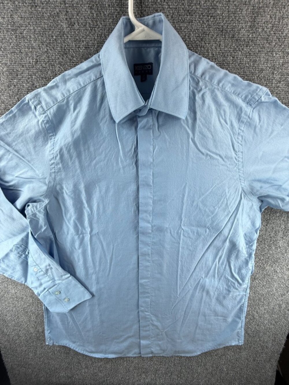 Kenzo Homme Cotton Blue 16.5 Men Button Up Long Sleeve Shirt Solid Spread Adult